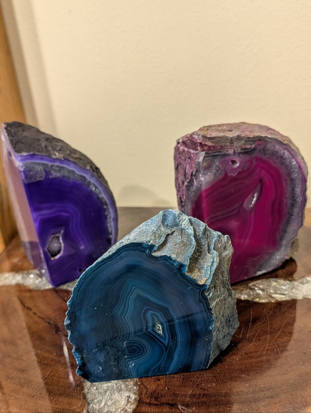 Agate Geode Sections 3pc Set Teal, Pink & Purple - Picture 4 of 16